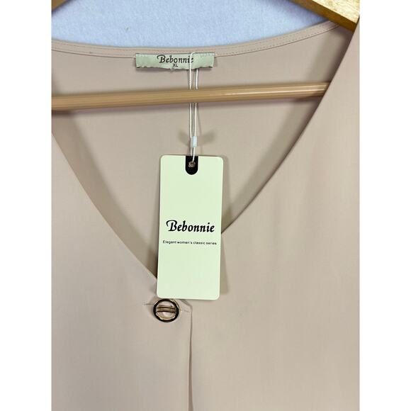 Bebonnie Woman's Chiffon Beige/Tan Blouse Lantern 3/4 Sleeve XL Elegant Dressy - Picture 7 of 13
